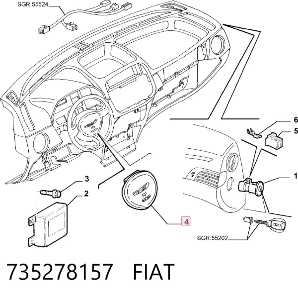 Подушка безопасности водителя 735278157 Fiat/Alfa/Lancia