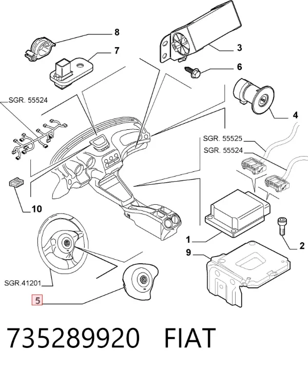Подушка безопасности водителя 735289920 Fiat/Alfa/Lancia