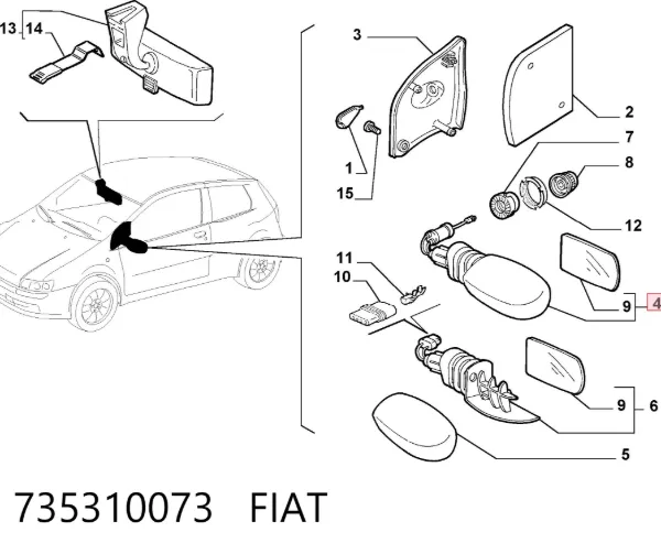 Правое зеркало 735310073 Fiat/Alfa/Lancia