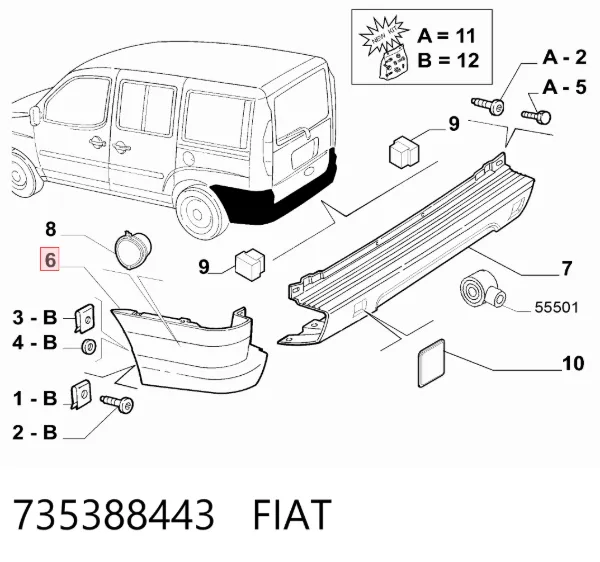 Бампер задний, правая часть 735388443 Fiat/Alfa/Lancia