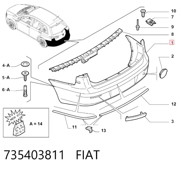 Задний бампер 735403811 Fiat/Alfa/Lancia