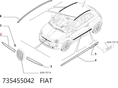 Молдинг решетки радиатора правый FIAT 735455042