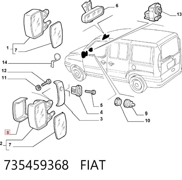Накладка (крышка) зеркала заднего вида левая 735459368 Fiat/Alfa/Lancia