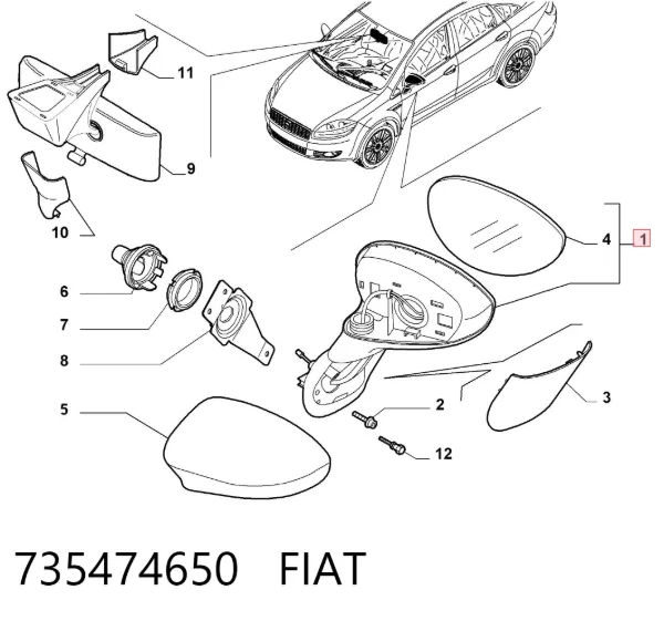 Левое боковое зеркало 735474650 Fiat/Alfa/Lancia