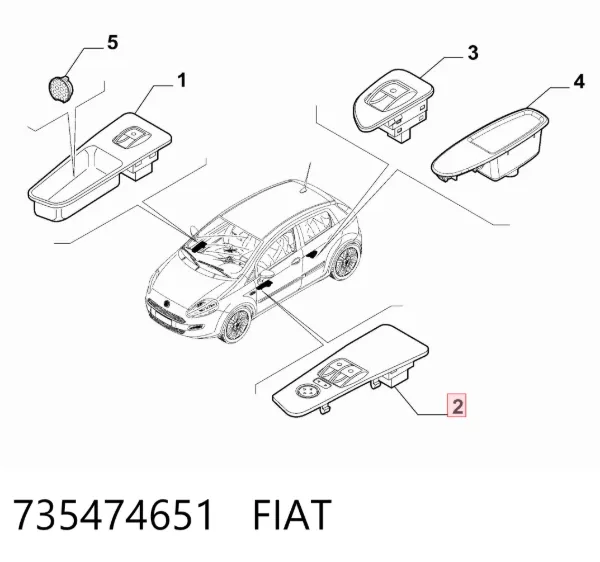 Кнопочный блок управления стеклоподъемником передний левый 735474651 Fiat/Alfa/Lancia