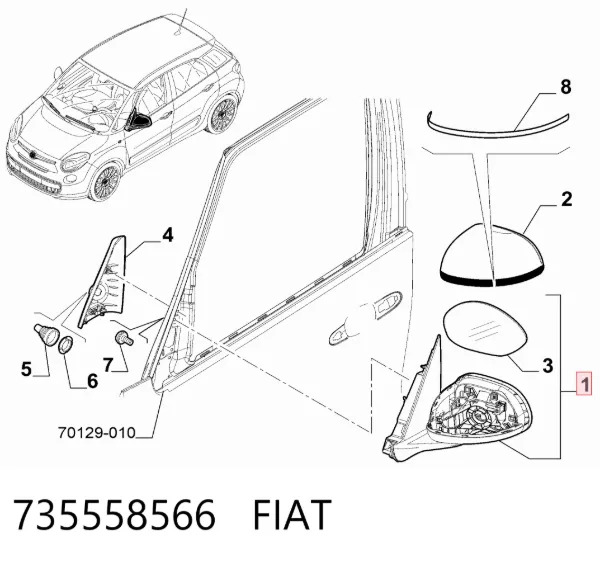 Правое зеркало 735558566 Fiat/Alfa/Lancia