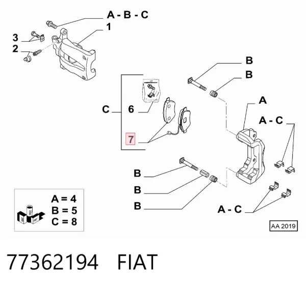 Передние тормозные колодки 77362194 Fiat/Alfa/Lancia