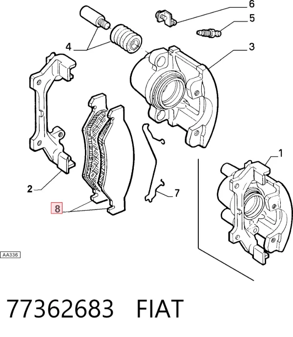 Передние тормозные колодки 77362683 Fiat/Alfa/Lancia