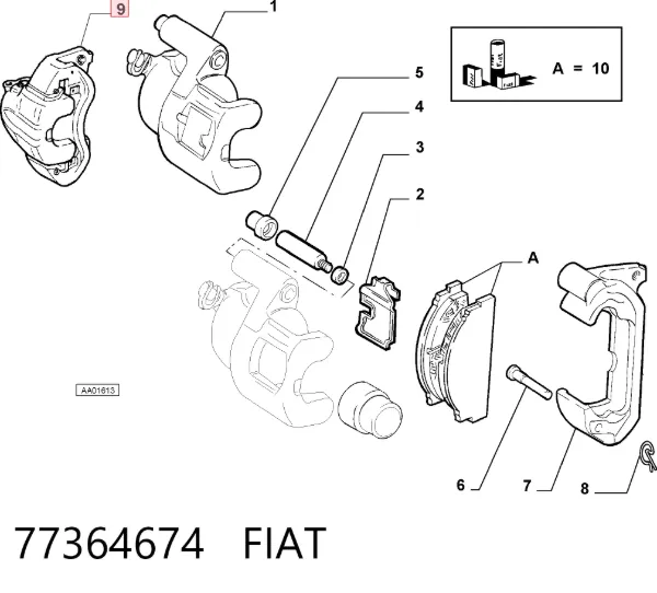 Суппорт тормозной передний правый 77364674 Fiat/Alfa/Lancia