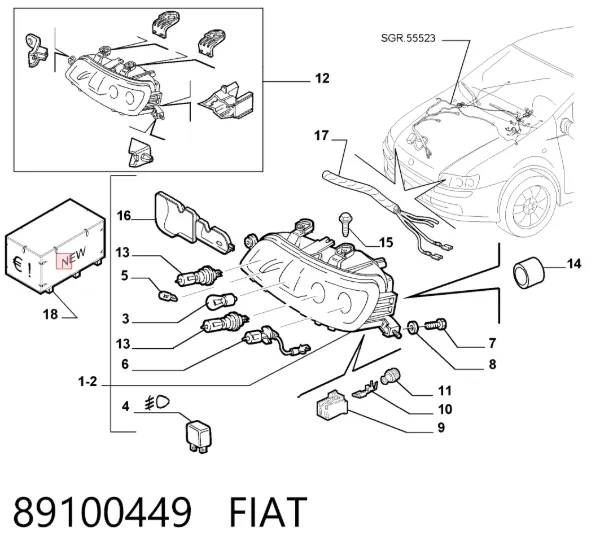 Левая фара 89100449 Fiat/Alfa/Lancia