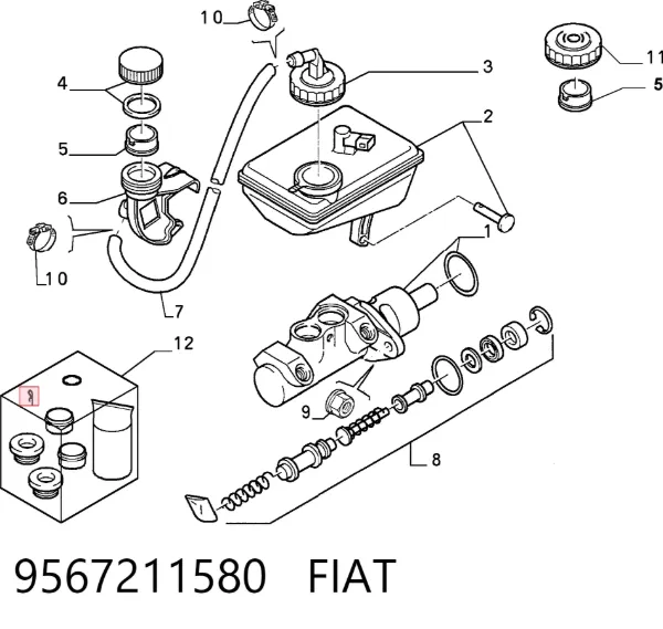 Главный тормозной цилиндр 9567211580 Fiat/Alfa/Lancia