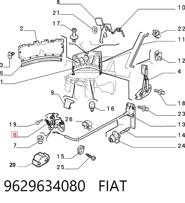 Замок капота 9629634080 Fiat/Alfa/Lancia