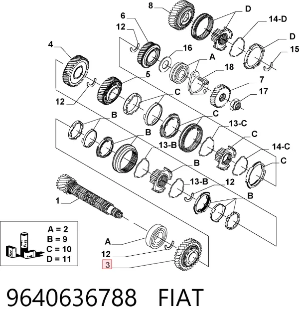 Шестерня 1-й передачи ведомая 9640636788 Fiat/Alfa/Lancia