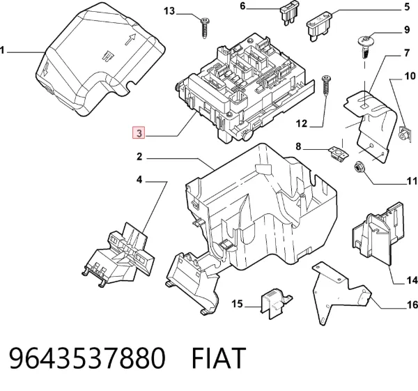 Блок предохранителей задний салонный 9643537880 Fiat/Alfa/Lancia