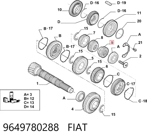 Шестерня 6-й передачи ведомая 9649780288 Fiat/Alfa/Lancia