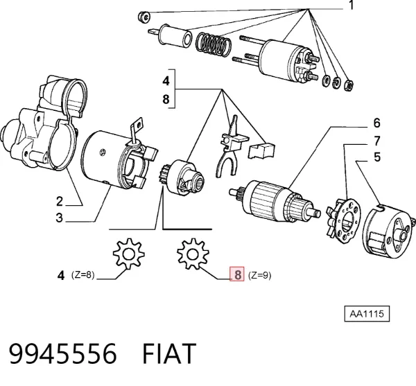 Бендикс стартера 9945556 Fiat/Alfa/Lancia