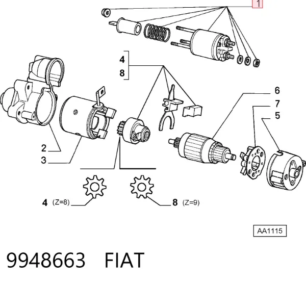Втягивающее реле стартера 9948663 Fiat/Alfa/Lancia