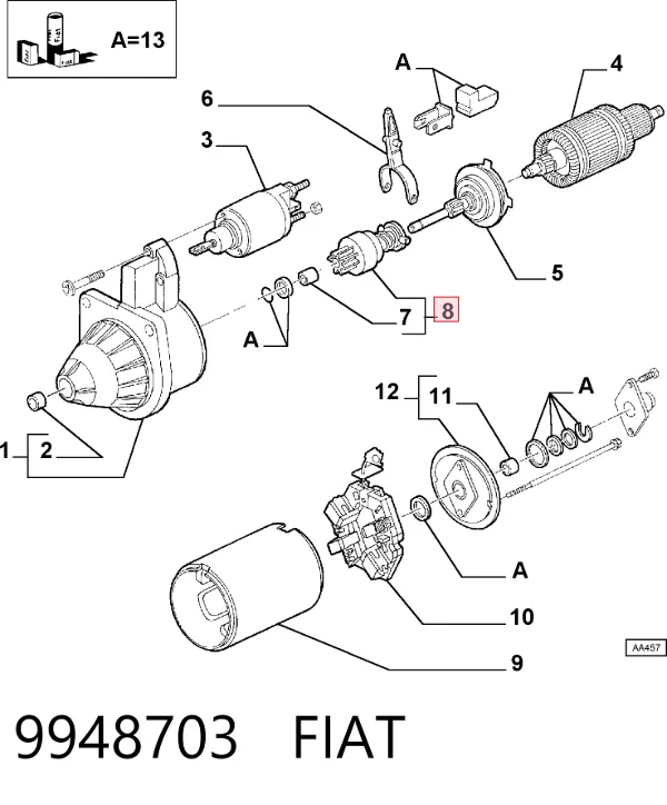 Бендикс стартера 9948703 Fiat/Alfa/Lancia