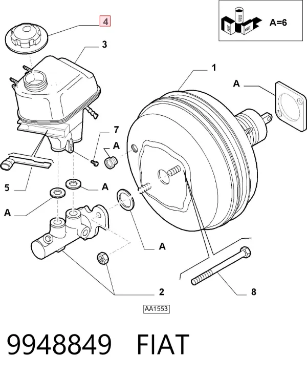 Крышка бачка главного тормозного цилиндра 9948849 Fiat/Alfa/Lancia
