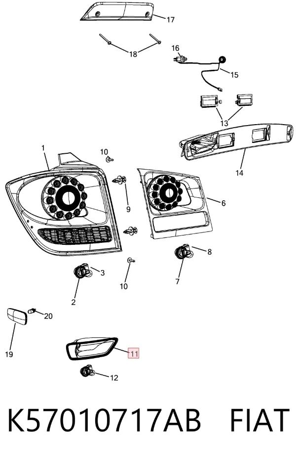 Фонарь противотуманный задний левый K57010717AB Fiat/Alfa/Lancia