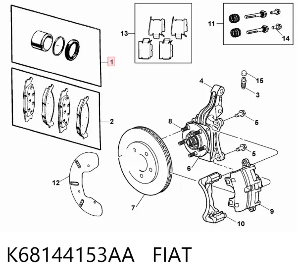 Ремкомплект переднего суппорта K68144153AA Fiat/Alfa/Lancia