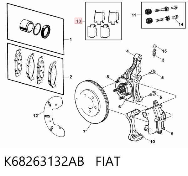 Задние тормозные колодки K68263132AB Fiat/Alfa/Lancia