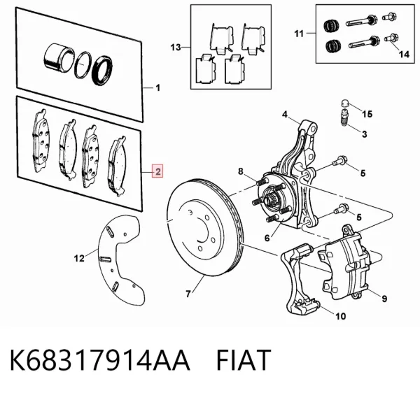 Передние тормозные колодки K68317914AA Fiat/Alfa/Lancia