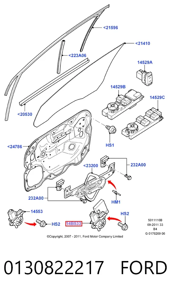 Мотор стеклоподъемника двери передней левой 0130822217 Ford