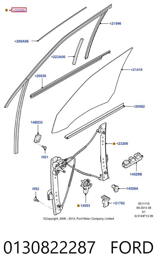 Стеклоподъемник передней левой двери 0130822287 Ford