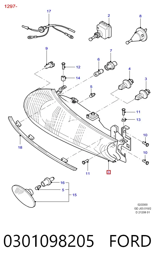 Левая фара 0301098205 Ford