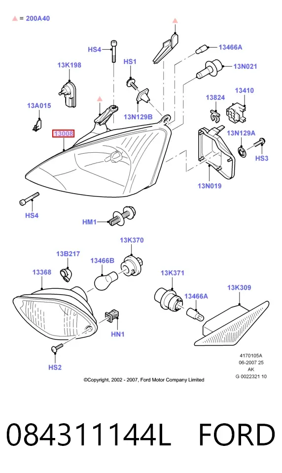 Левая фара 084311144L Ford