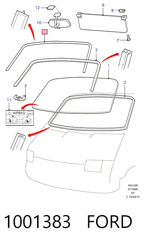 Уплотнитель лобового стекла 1001383 Ford