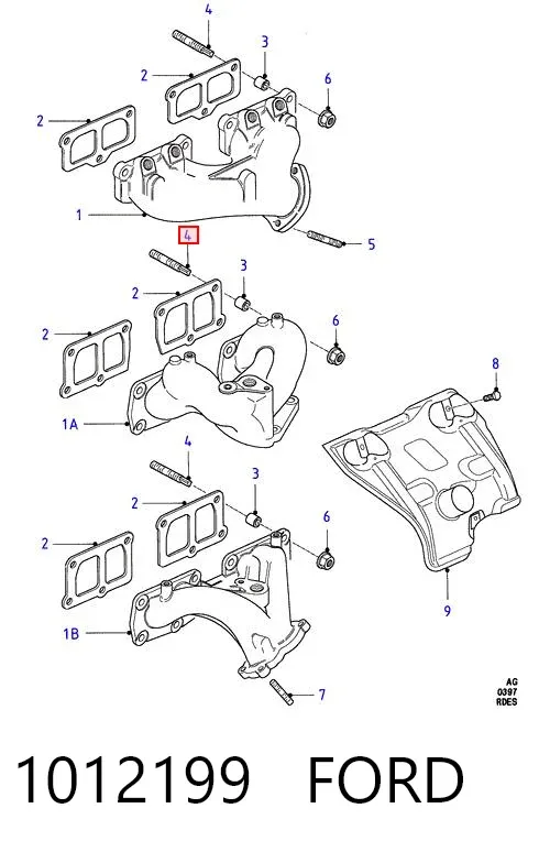 Шпилька выпускного коллектора 1012199 Ford