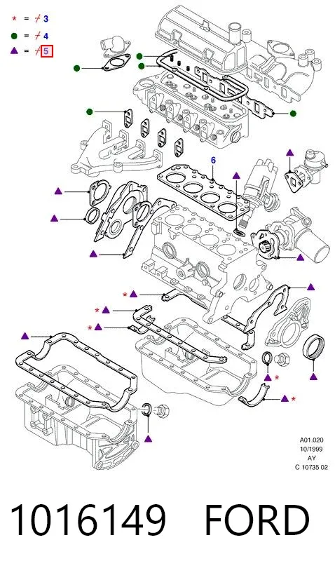 Нижний комплект прокладок двигателя 1016149 Ford