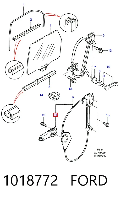 Мотор стеклоподъемника двери передней левой 1018772 Ford