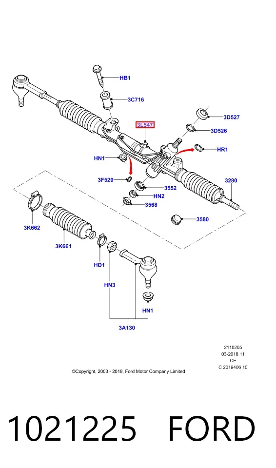 Рулевая рейка 1021225 Ford