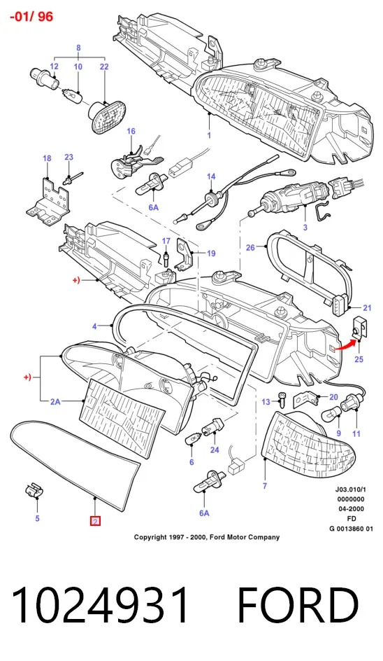 Стекло фары правой 1024931 Ford