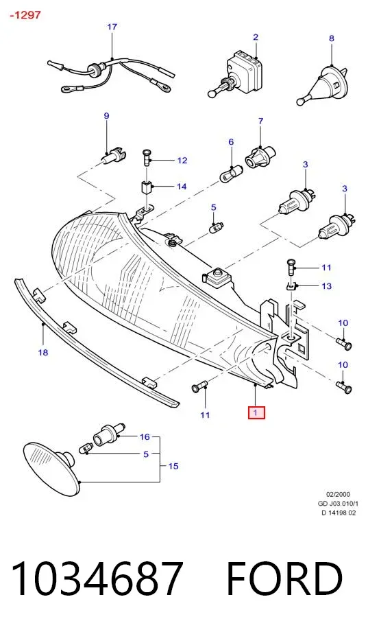 Правая фара 1034687 Ford