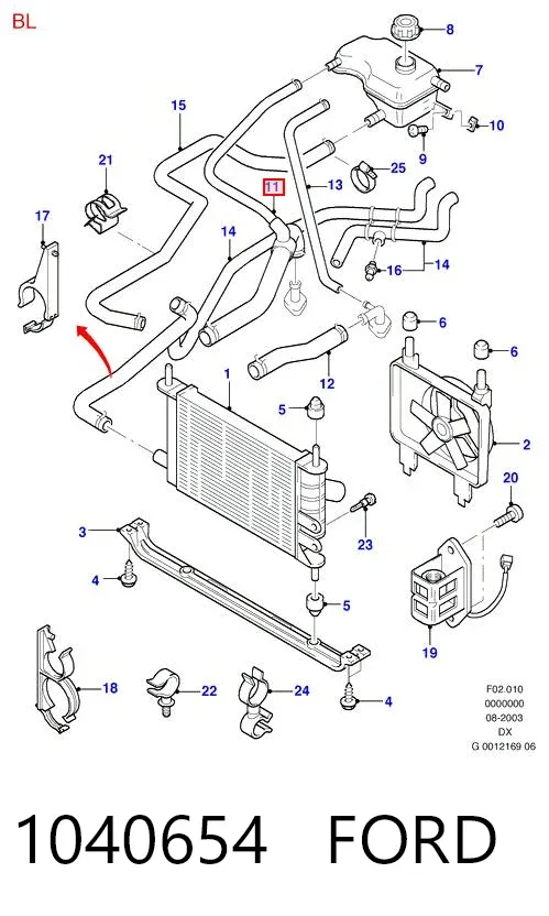Патрубок радиатора 1040654 Ford