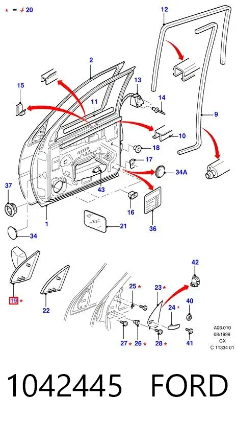 Левое боковое зеркало 1042445 Ford