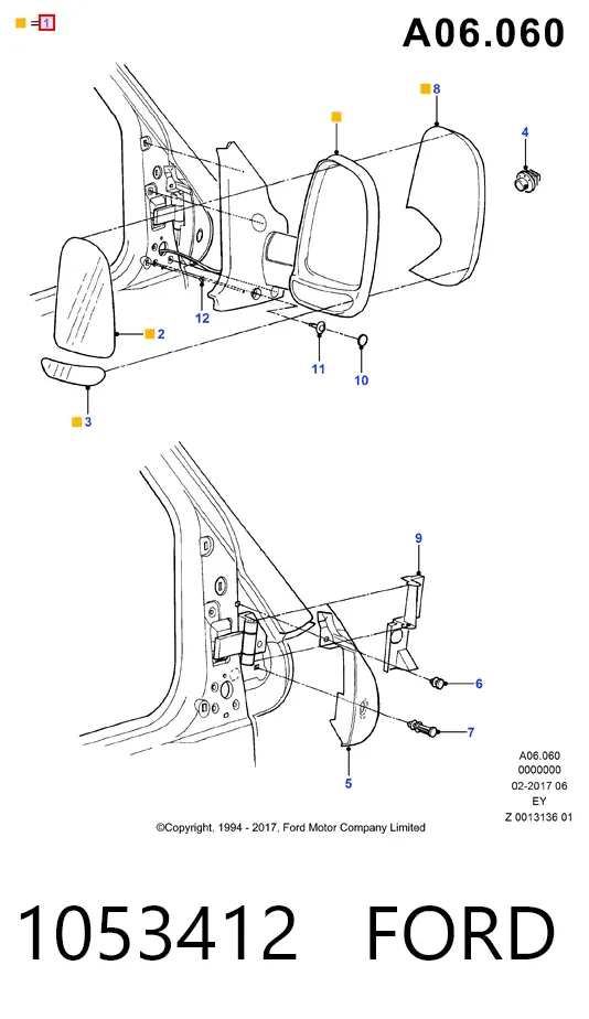 Правое зеркало 1053412 Ford