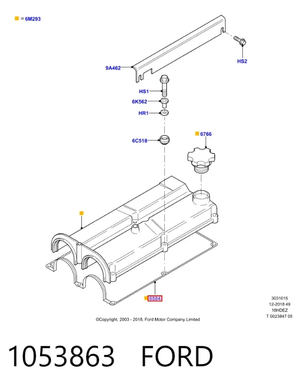 Прокладка клапанной крышки 1053863 Ford