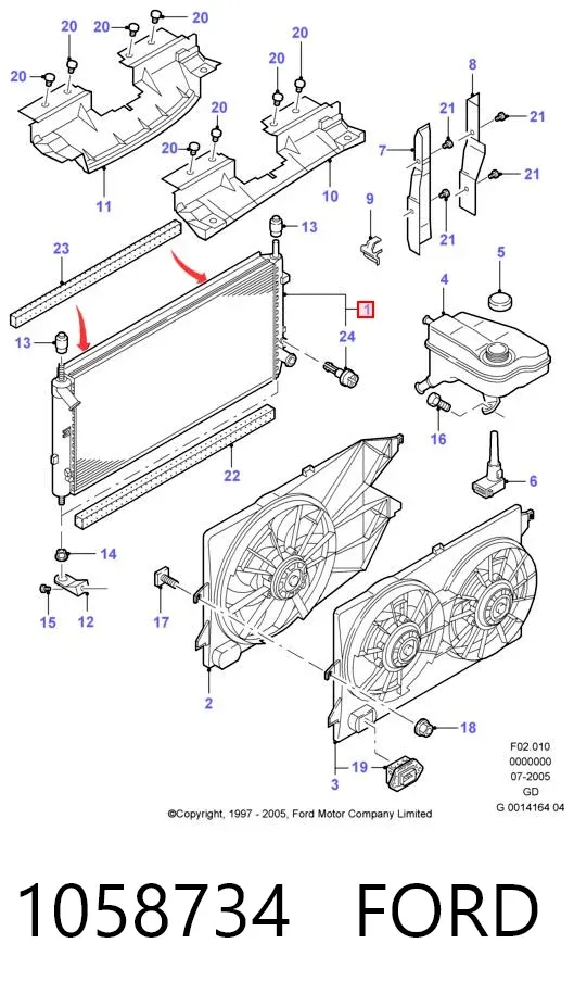 Радиатор 1058734 Ford