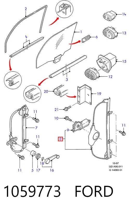 Стеклоподъемник передней правой двери 1059773 Ford