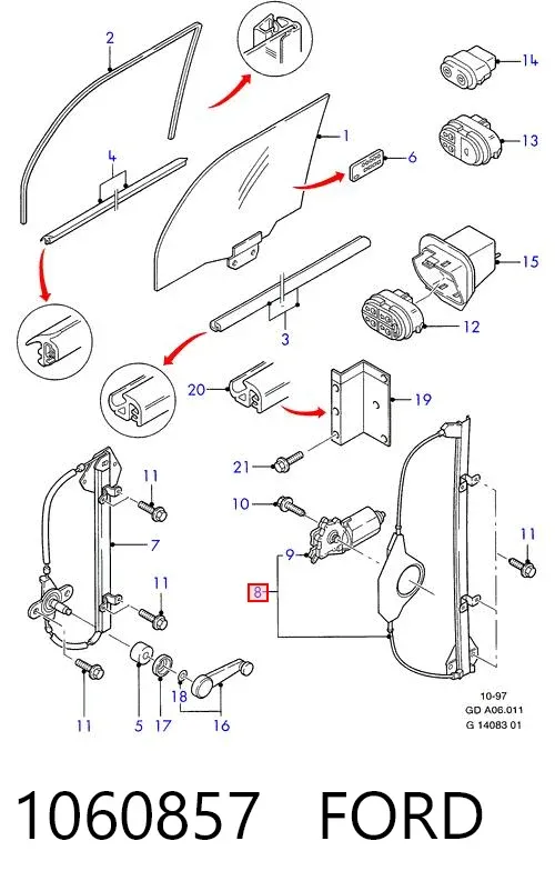 Стеклоподъемник передней левой двери 1060857 Ford