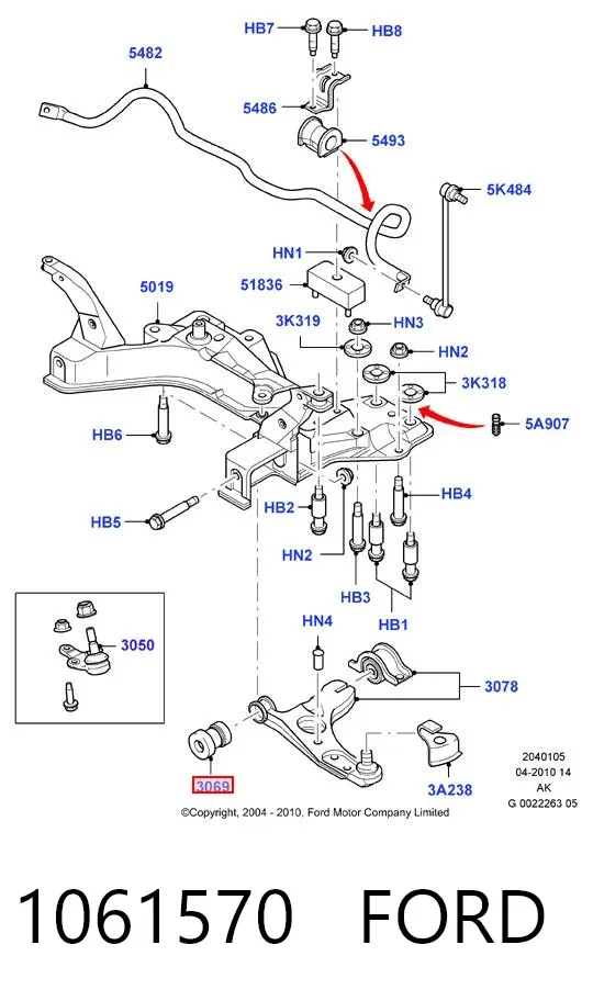 Сайлентблок переднего рычага 1061570 Ford