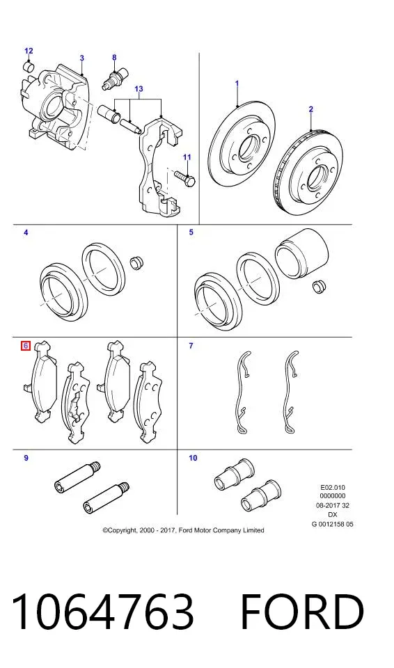 Передние тормозные колодки 1064763 Ford
