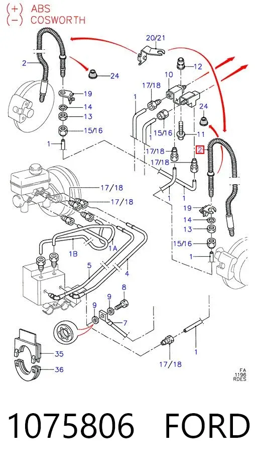 Шланг тормозной передний правый 1075806 Ford