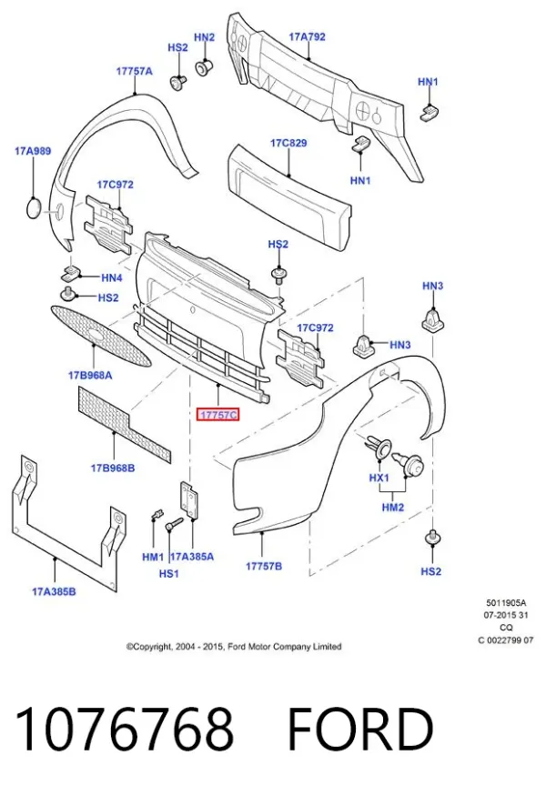Центральная часть переднего бампера 1076768 Ford