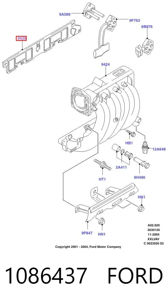 Прокладка впускного коллектора 1086437 Ford